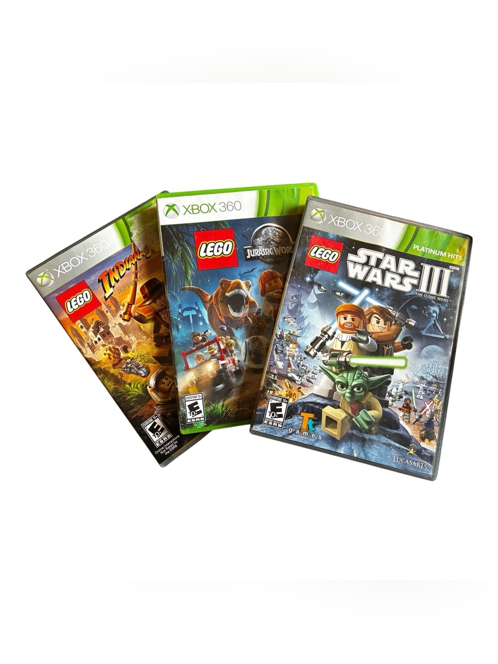 LEGO XBOX 360 Triple Game Bundle: Indiana Jones 2, Star Wars 3, Jurassic World